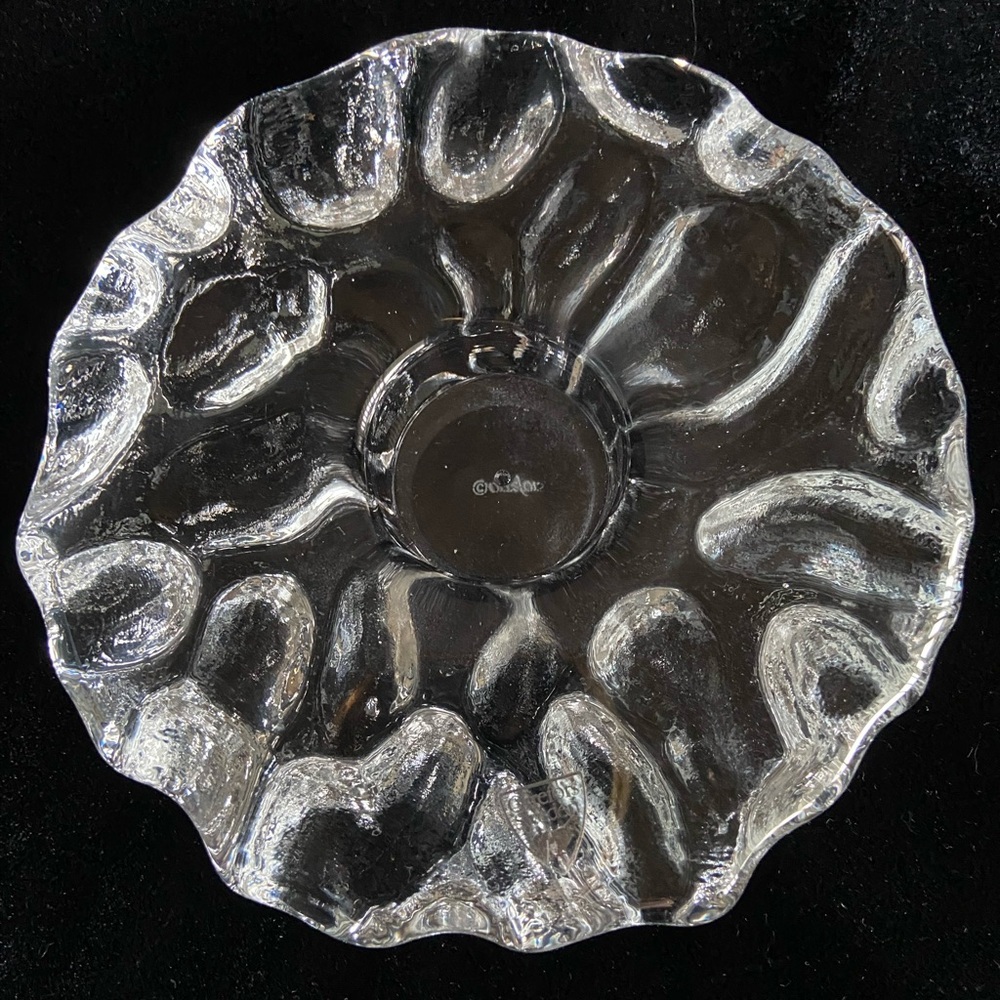 Orrefors Sweden Crystal Walnut 3 Light Votive Tea Light Modern Art Glass Heavy